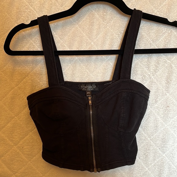 Topshop Black Zip-up Cotton Crop Top - Picture 7 of 8